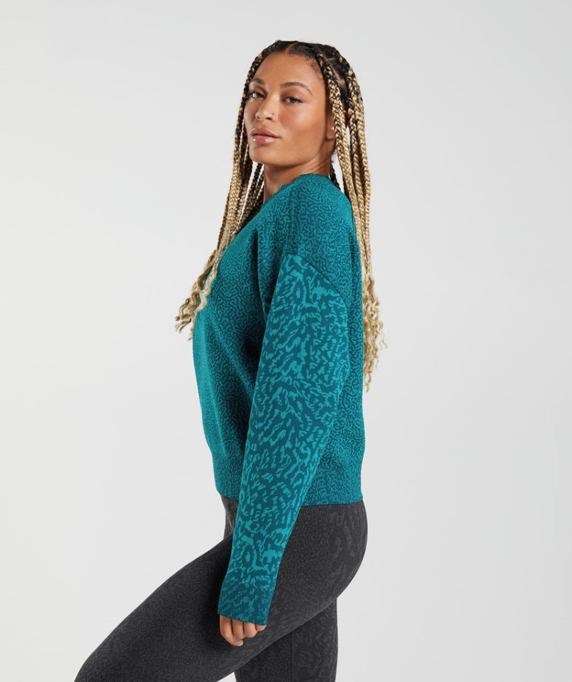 Women's Gymshark Adapt Animal Sweatshirts Turquoise | CA 68D5A1